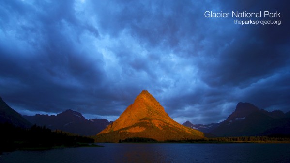 Dramatic lighting of Grinnell Point in Glacier National Park